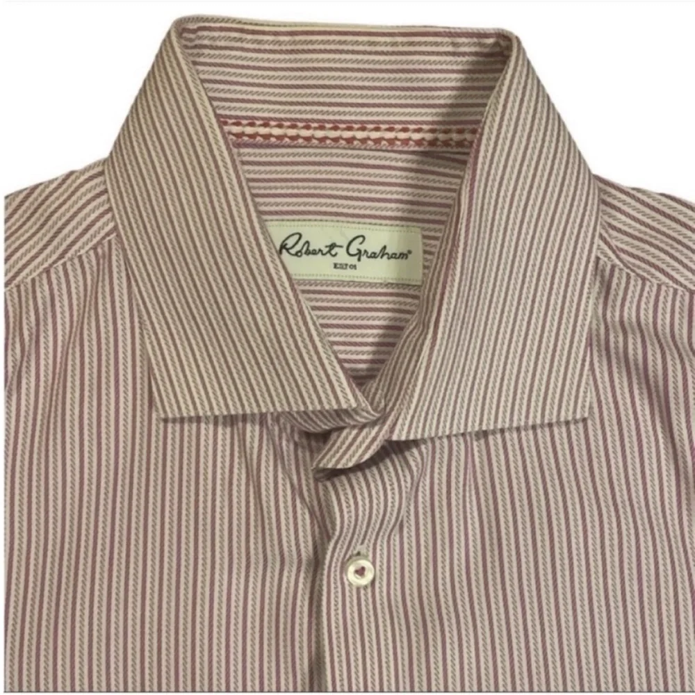 Robert Graham Button Down Pink and‎ White Stripes Paisley Flip Cuff Size 16.5
